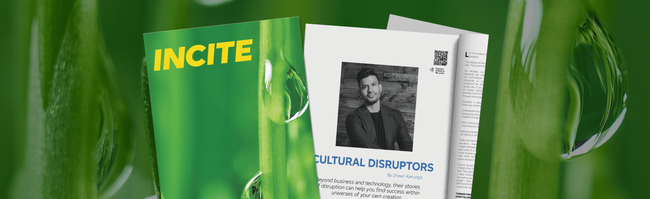 The cover of the year ahead issue of “INCITE magazine” and an interior page open to the “Cultural Disruptors” article.