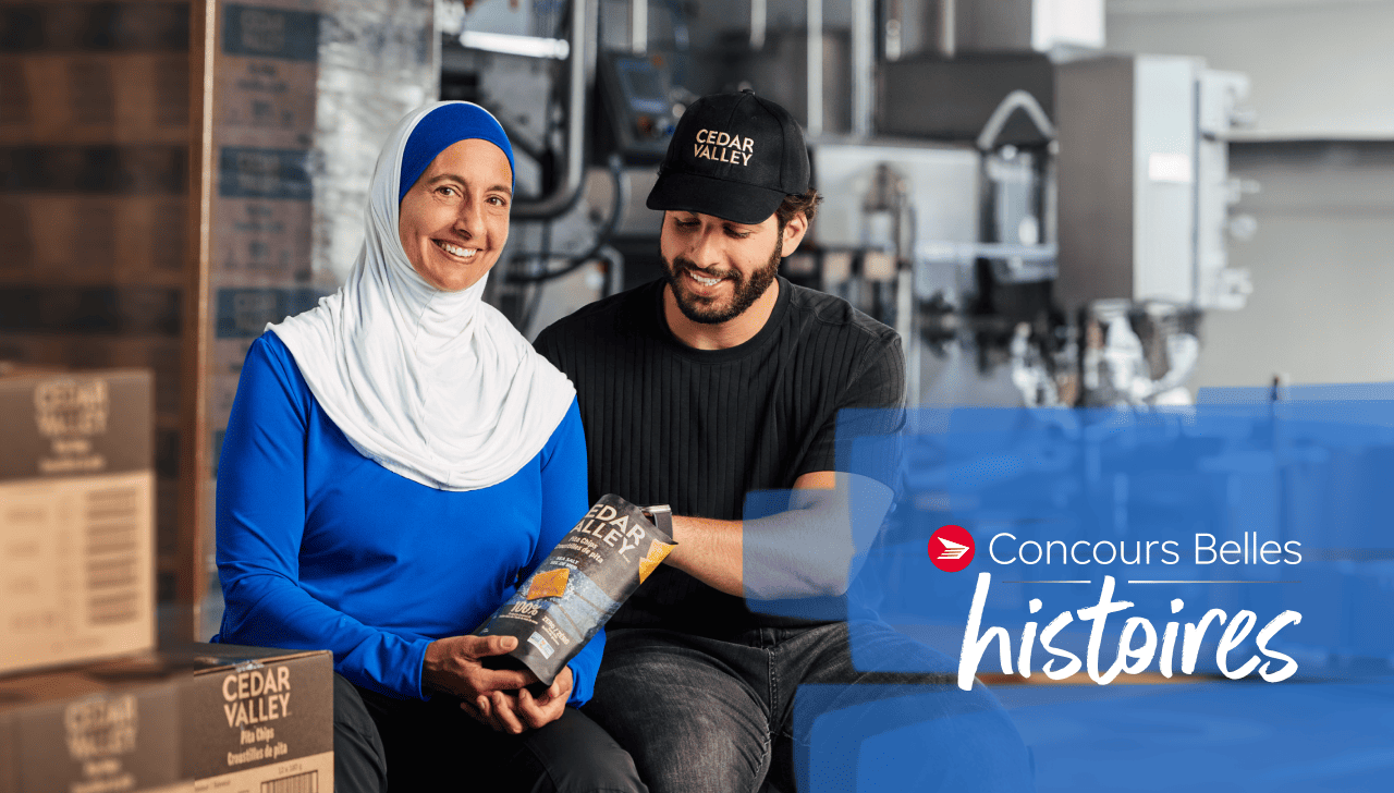 'Concours Les belles histoires de petites entreprises.' Surria et Armeen Fadel, propriétaires de Cedar Valley, savourent leur produit en souriant à la caméra.