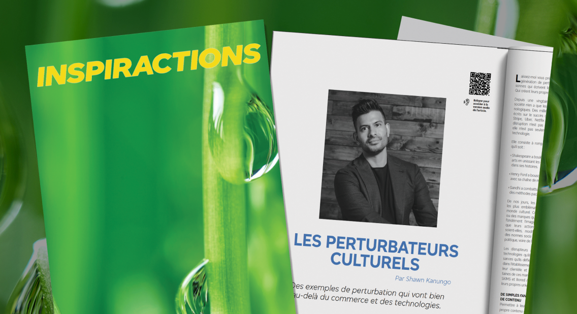 La couverture de l'édition L'IDENTITÉ du magazine INSPIRACTIONS et une page du numéro donnant sur l'article « Une identité à reconnecter ».
