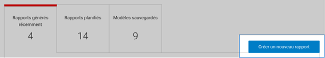 Menu d'Intelligence 360 avec le bouton &laquo; Cr&eacute;er un nouveau rapport &raquo; en surbrillance.