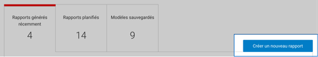 Menu d'Intelligence 360 avec le bouton &laquo; Cr&eacute;er un nouveau rapport &raquo; en surbrillance.