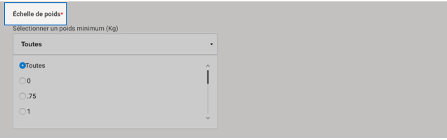 Menu d'Intelligence 360 avec le champ pour &laquo; &Eacute;chelle de poids &raquo; en surbrillance. 