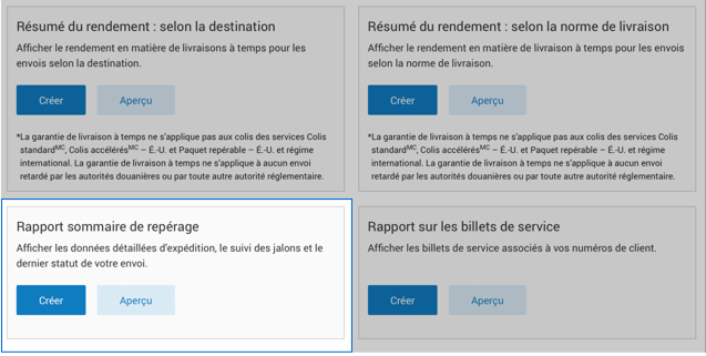 Menu &laquo; Cr&eacute;er un nouveau rapport &raquo; d'Intelligence 360 avec l'option &laquo; Rapport sommaire de rep&eacute;rage &raquo; en surbrillance.